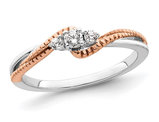 1/8 Carat (ctw) Three-Stone Diamond Promise Ring 14K White & Rose Pink Gold
